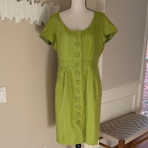 Talbots Petites Woven Silk Blend Button Front Green Dress 10P